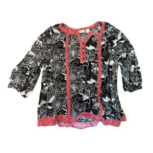 Westbound Womens Floral Boho Top Blouse L Floral Peasant 1/4 Button